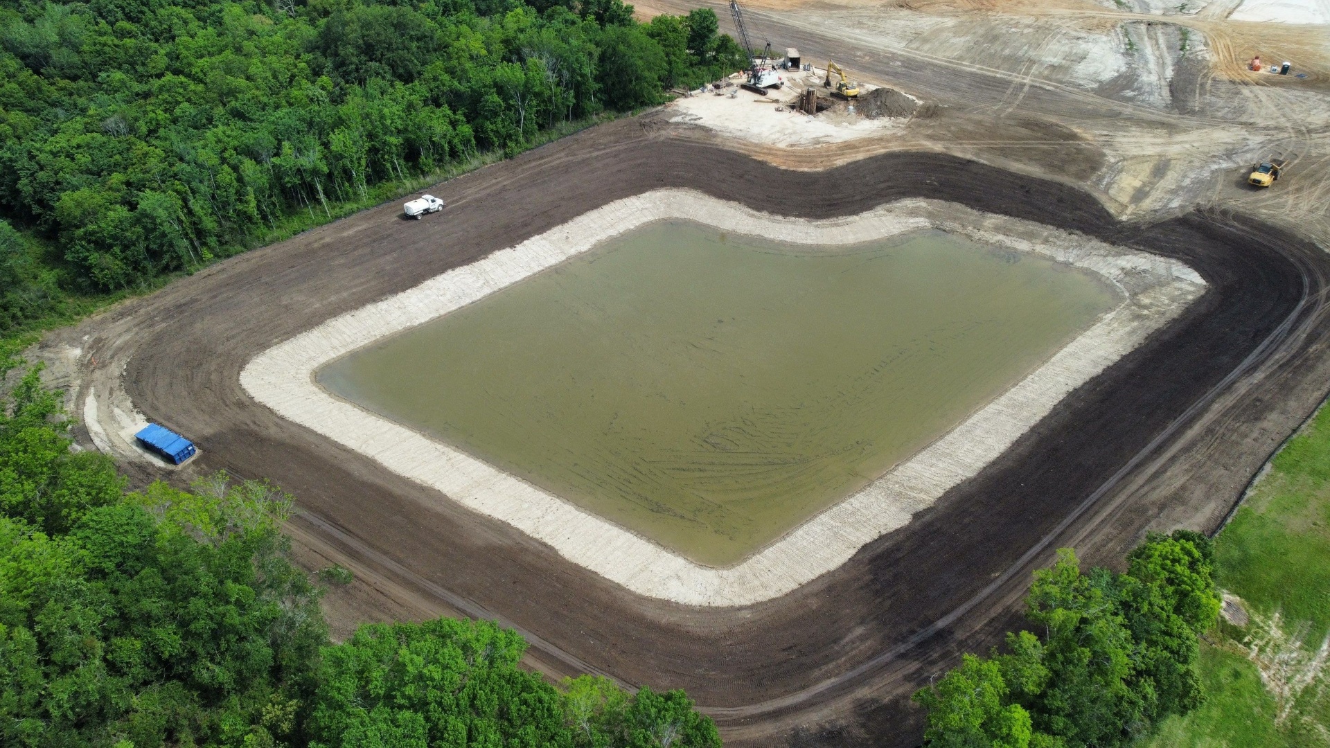 Aerial view of detention pond excavation project