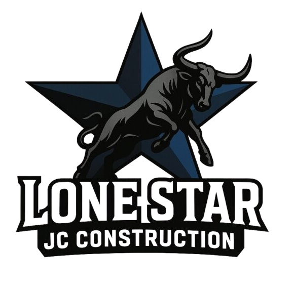Lone Star JC Construction logo featuring a leaping bull in front of a blue star, symbolizing durable concrete services in Texas.